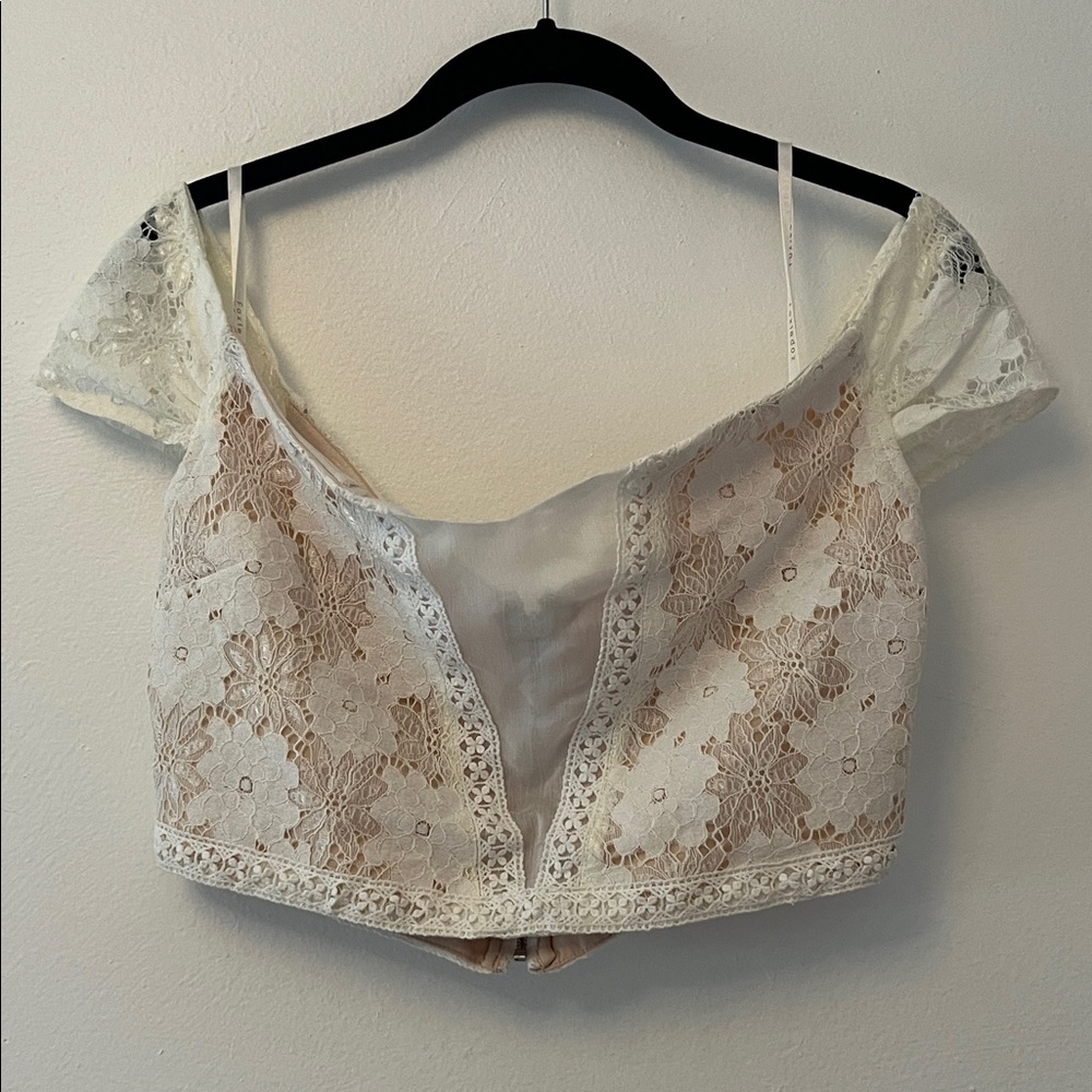 Foxiedox Cream and White Lace Crop Top